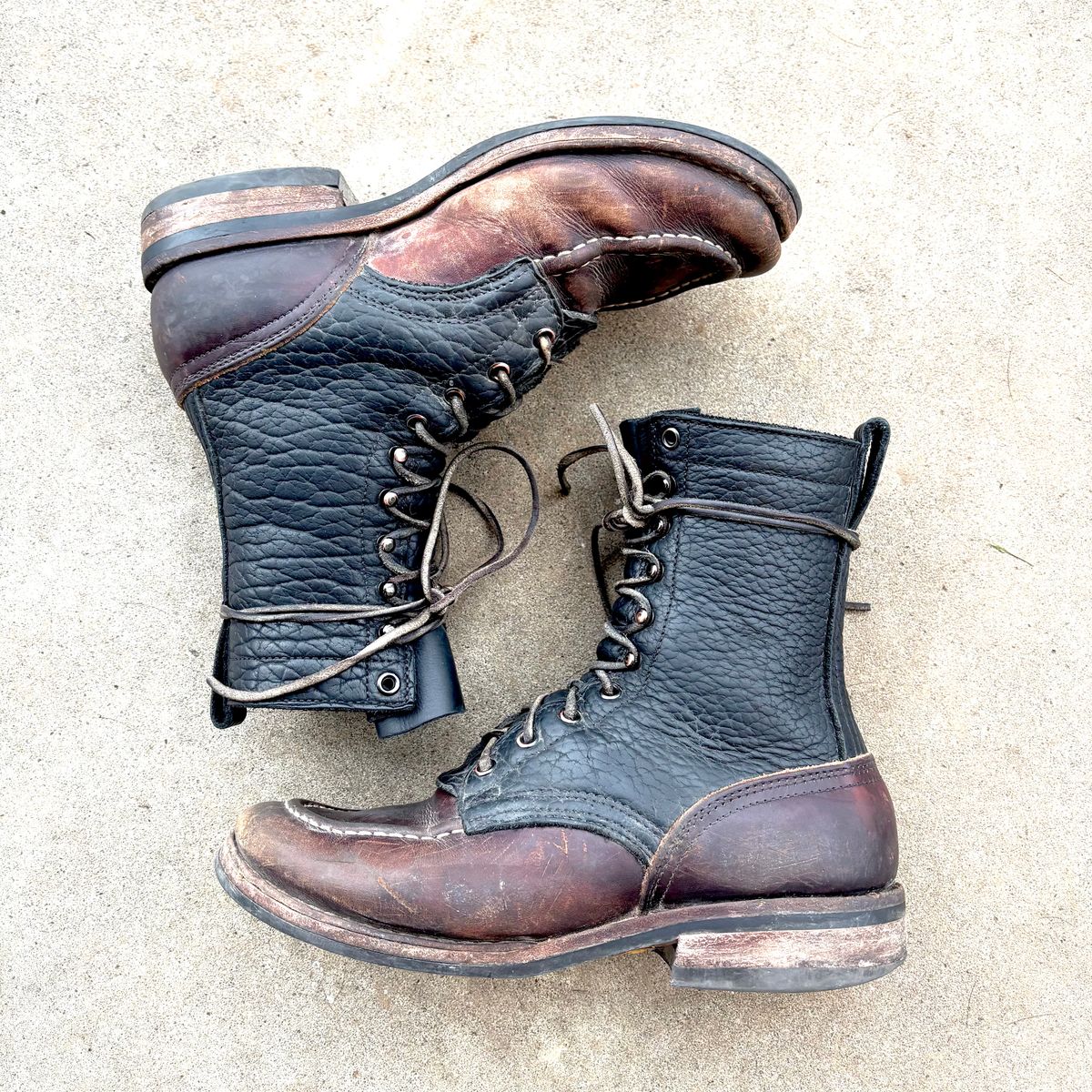 Photo by Particlepartition on March 4, 2026 of the Nicks MTO in Law Tanning Black Smooth Shruken Bison & Wicket & Craig Double Stuffed Walnut.