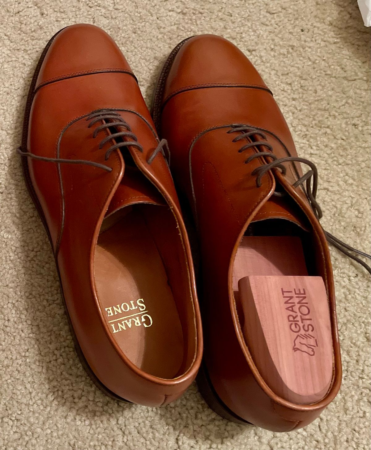 Photo by langeaw on July 10, 2021 of the Grant Stone Cap Toe Oxford in D'Annonay British Tan Calf.