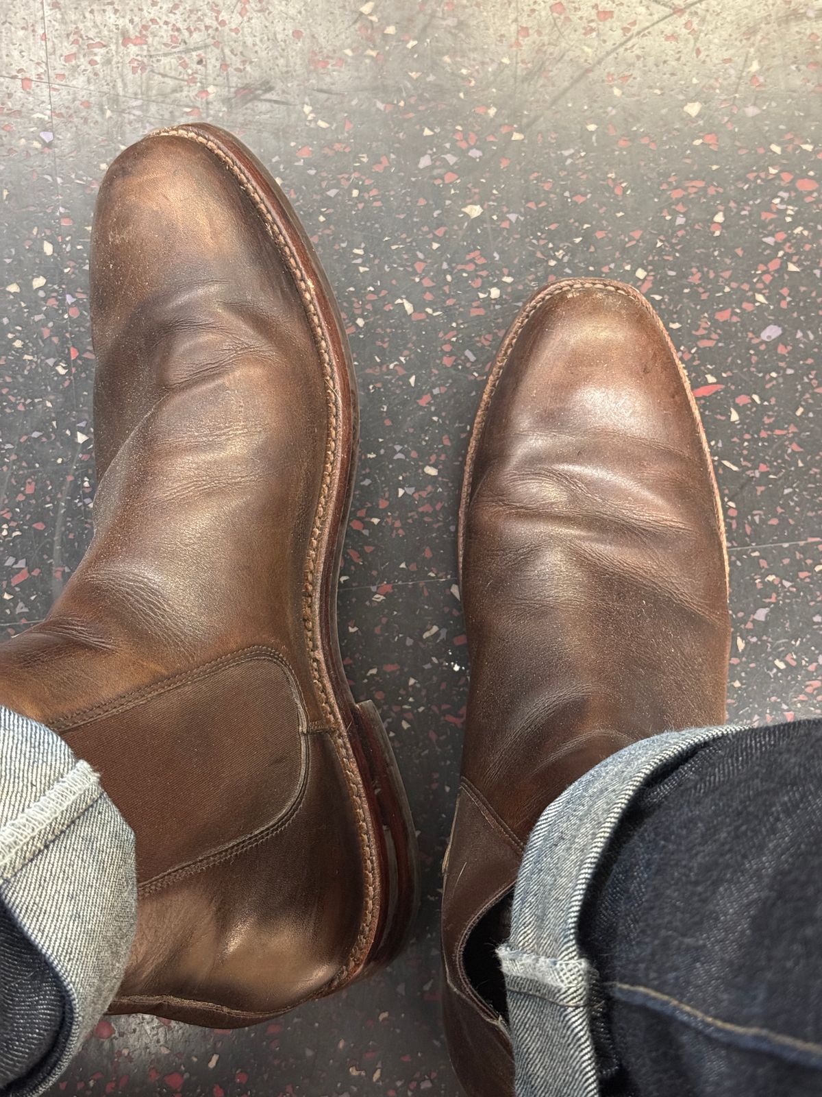 Photo by langeaw on September 25, 2024 of the Grant Stone Chelsea Boot in D'Annonay Chocolate Antique Calf.