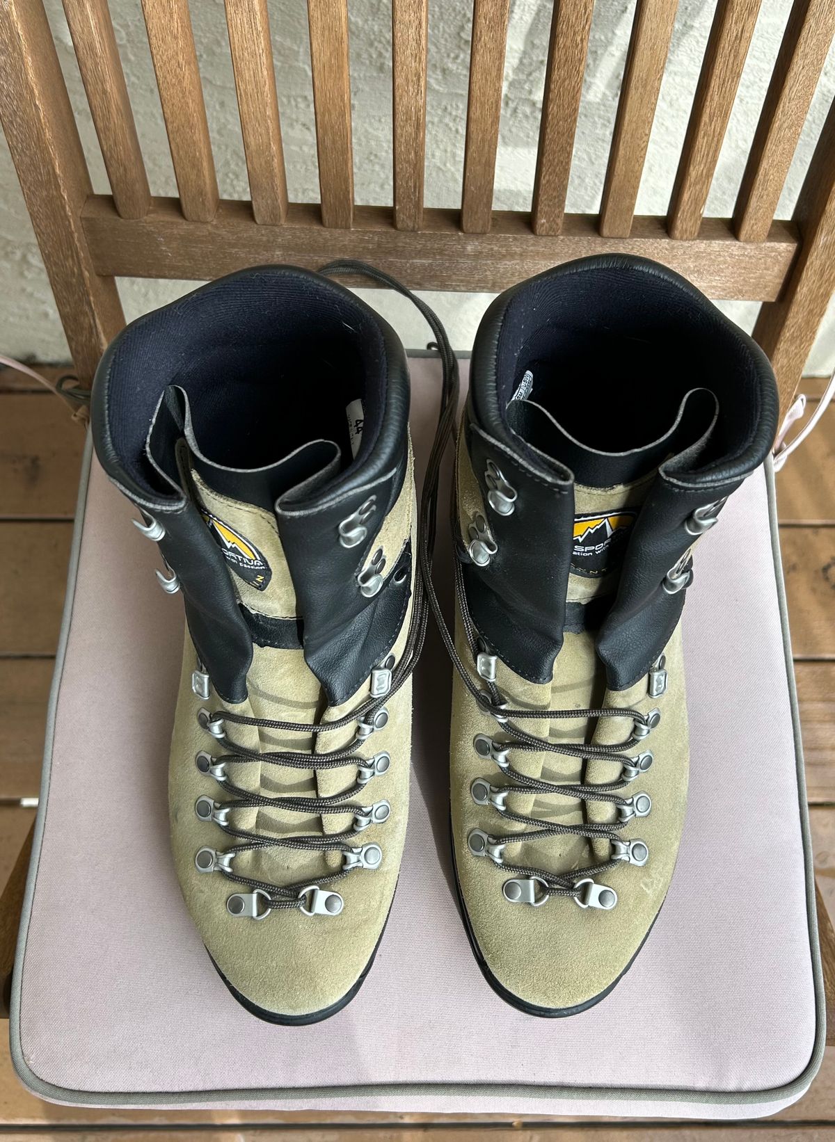 Photo by BxPx on April 5, 2024 of the La Sportiva Glacier WLF in Perwanger Tan Roughout.