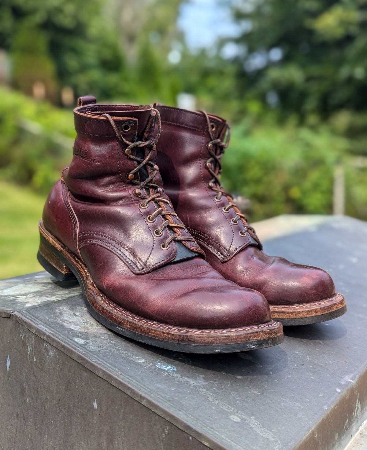 Photo by demo on August 13, 2024 of the White's 350 Cruiser in Horween Burgundy Chromexcel.