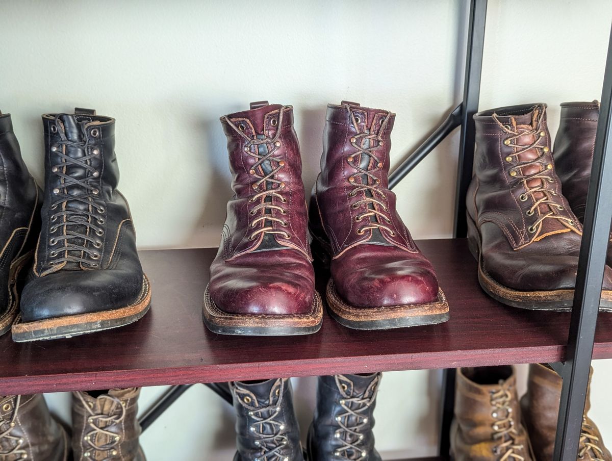 Photo by demo on October 2, 2024 of the White's 350 Cruiser in Horween Burgundy Chromexcel.