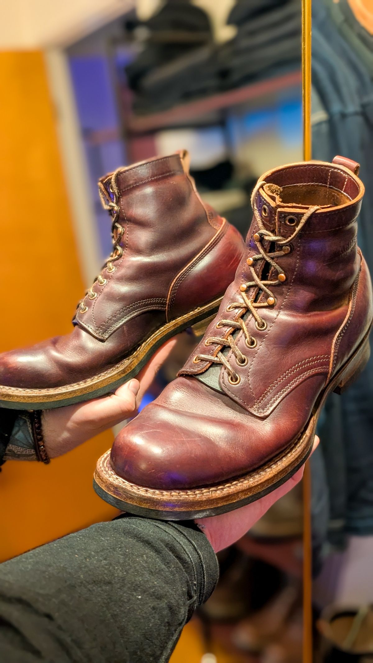 Photo by demo on February 10, 2026 of the White's 350 Cruiser in Horween Burgundy Chromexcel.