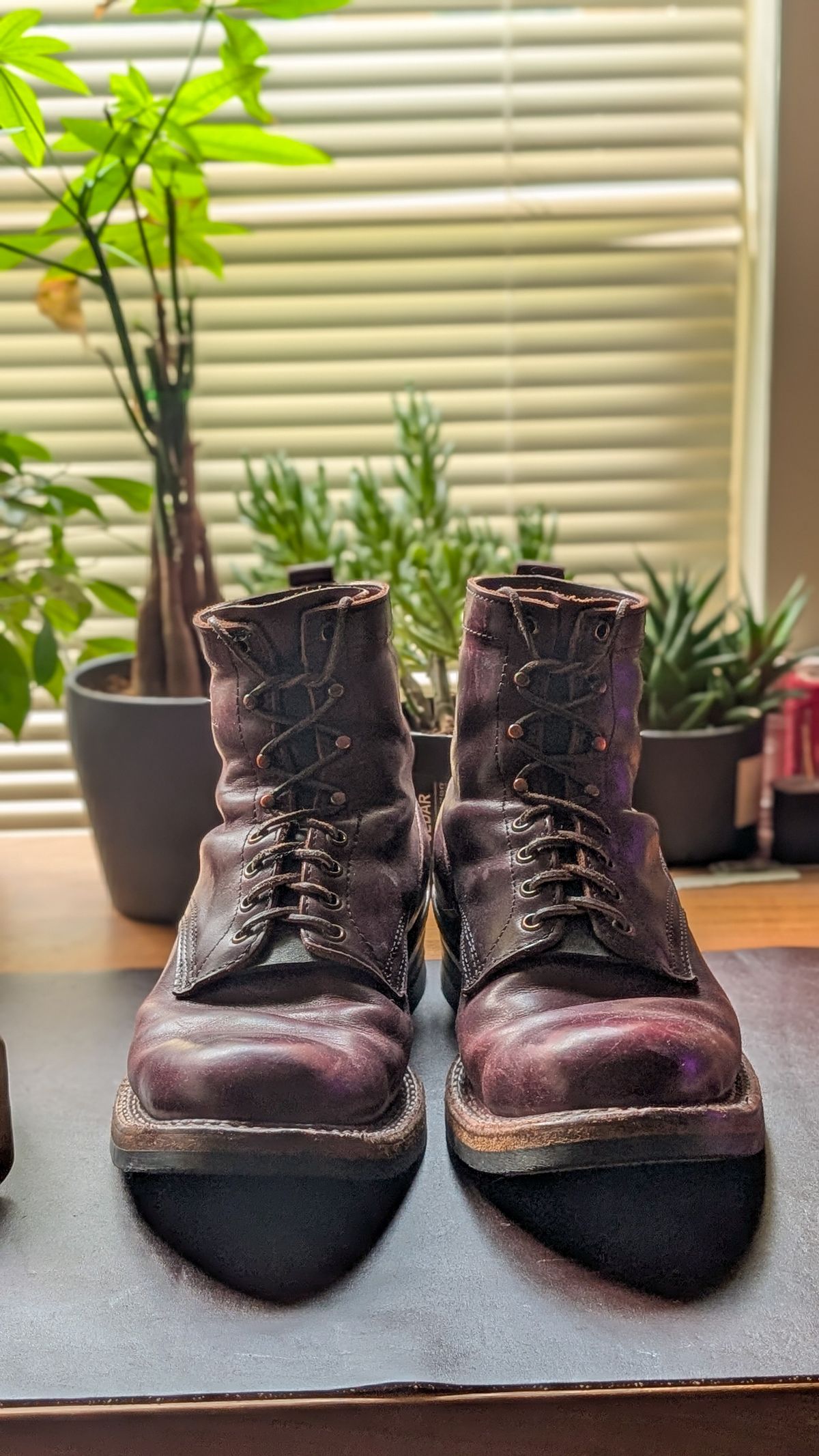 Photo by demo on May 29, 2026 of the White's 350 Cruiser in Horween Burgundy Chromexcel.