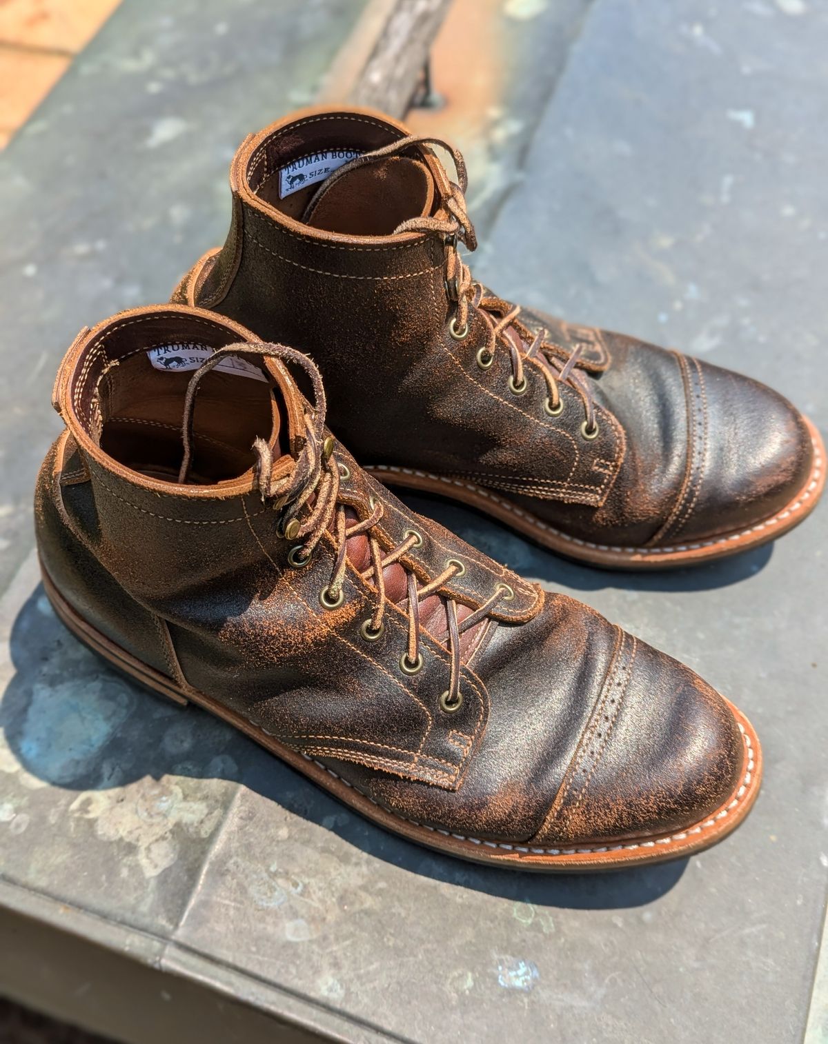 Photo by demo on July 23, 2024 of the Truman Service Boot in Horween Java Waxed Flesh.