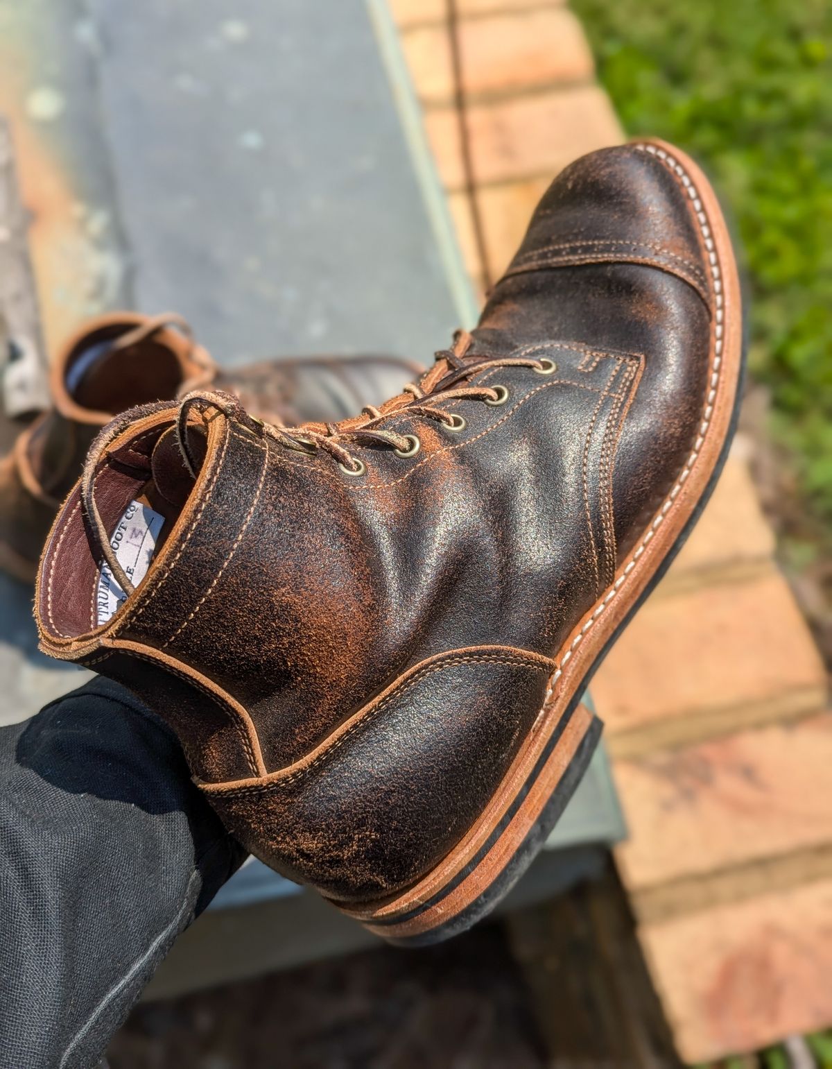 Photo by demo on July 23, 2024 of the Truman Service Boot in Horween Java Waxed Flesh.