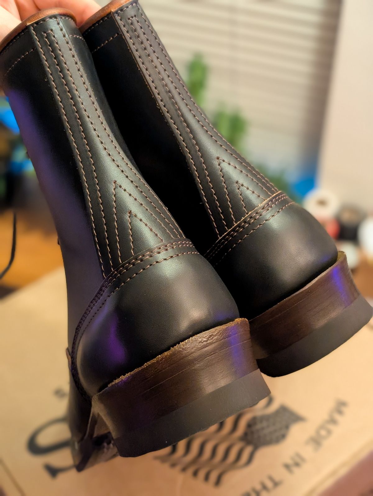 Photo by demo on March 5, 2026 of the Nicks x Carl Murawski The Blackwood in Wickett & Craig Natural Veg Tan Overdyed Black.