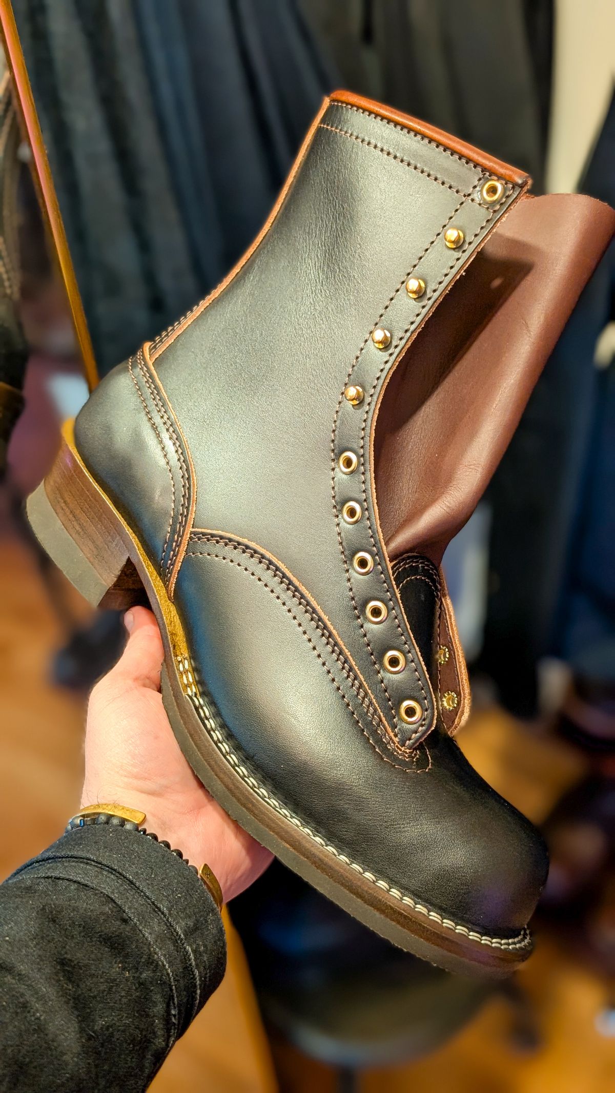 Photo by demo on March 4, 2026 of the Nicks x Carl Murawski The Blackwood in Wickett & Craig Natural Veg Tan Overdyed Black.