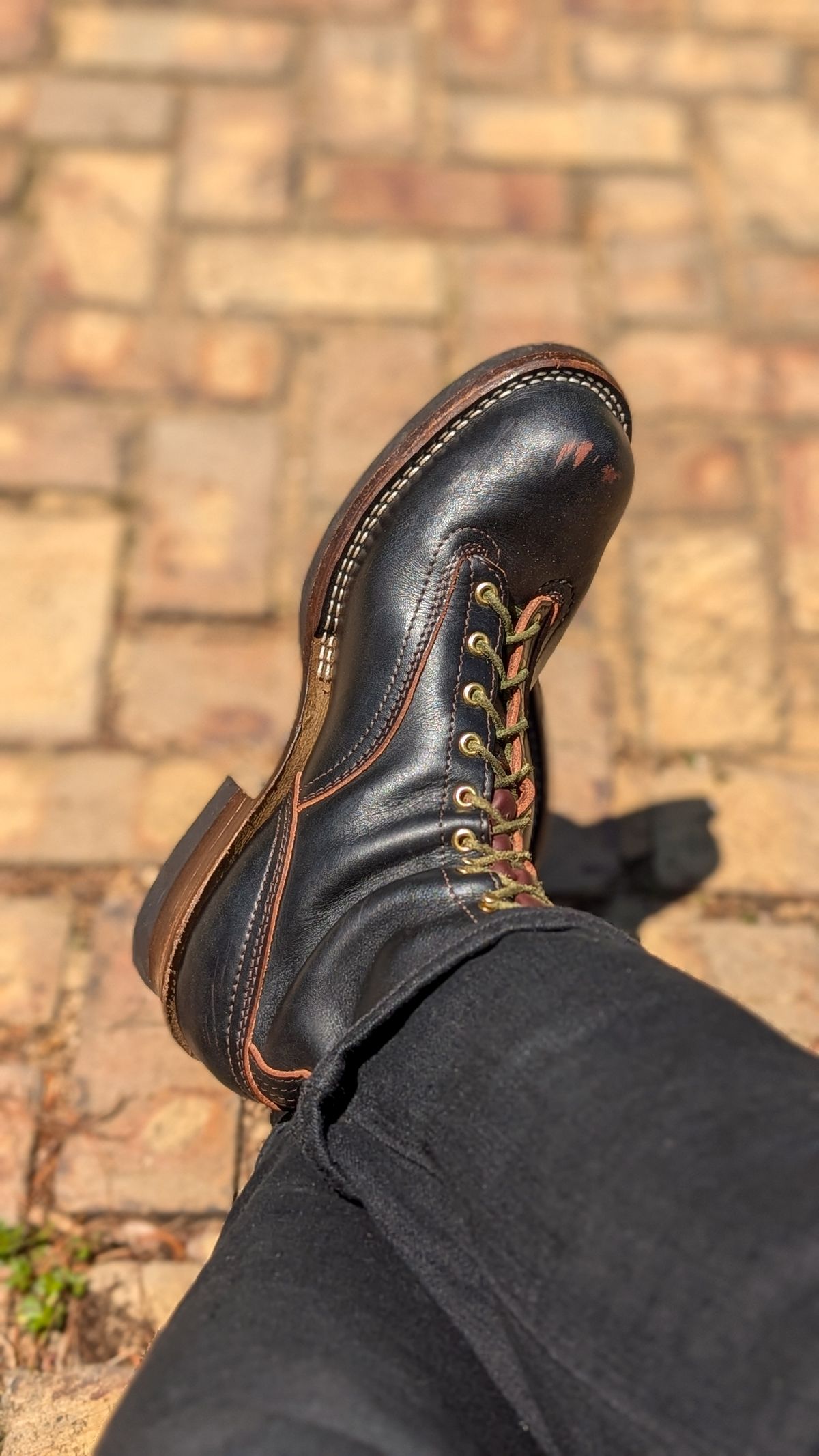 Photo by demo on June 3, 2026 of the Nicks x Carl Murawski The Blackwood in Wickett & Craig Natural Veg Tan Overdyed Black.