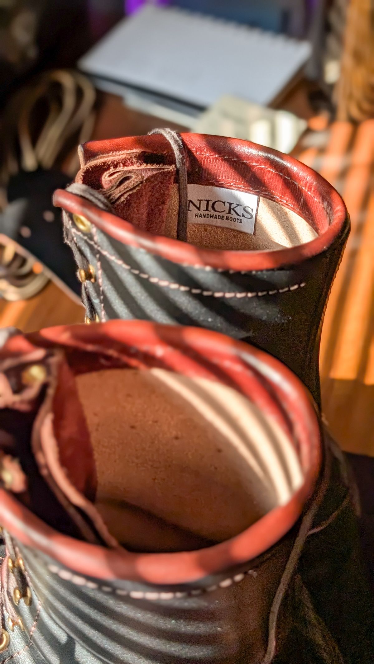 Photo by demo on March 10, 2026 of the Nicks x Carl Murawski The Blackwood in Wickett & Craig Natural Veg Tan Overdyed Black.