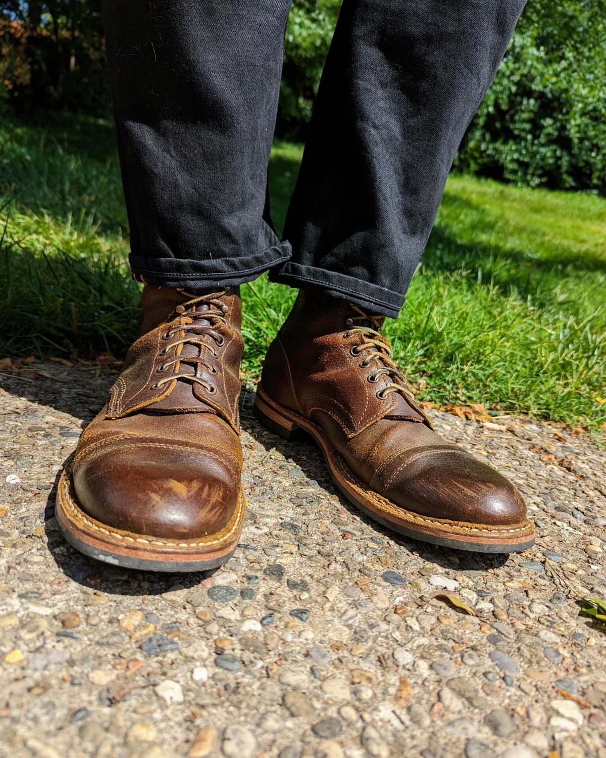 Photo by demo on July 9, 2023 of the White's MP-Sherman Toe Cap in Horween Cinnamon Waxed Flesh.