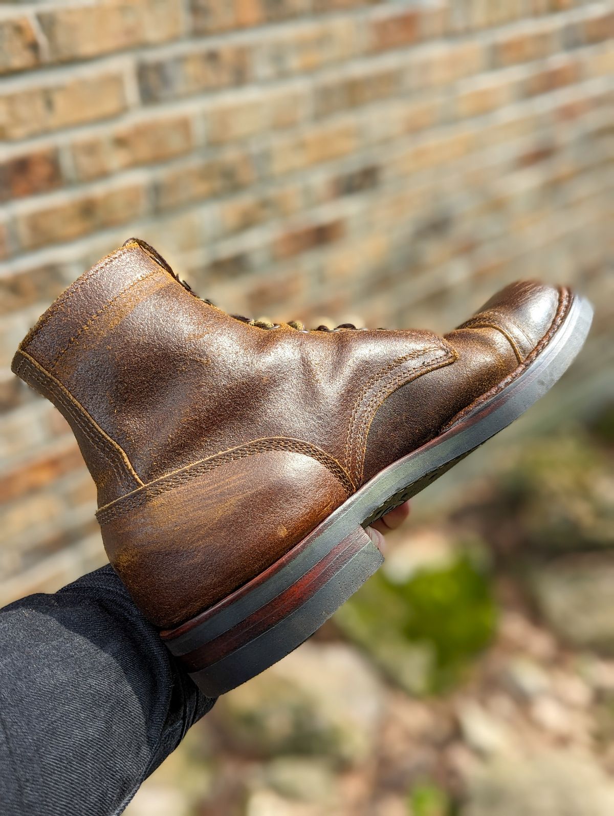 Photo by demo on May 17, 2024 of the White's MP-Sherman Toe Cap in Horween Cinnamon Waxed Flesh.