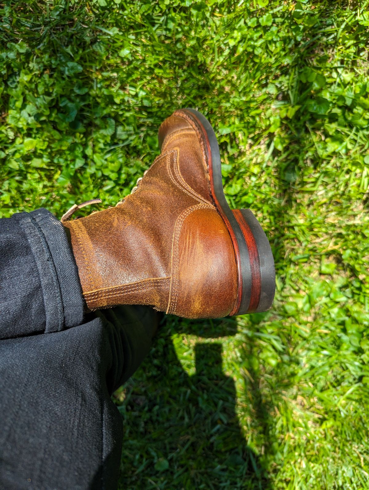 Photo by demo on May 18, 2024 of the White's MP-Sherman Toe Cap in Horween Cinnamon Waxed Flesh.