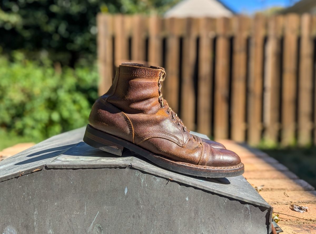 Photo by demo on October 17, 2024 of the White's MP-Sherman Toe Cap in Horween Cinnamon Waxed Flesh.