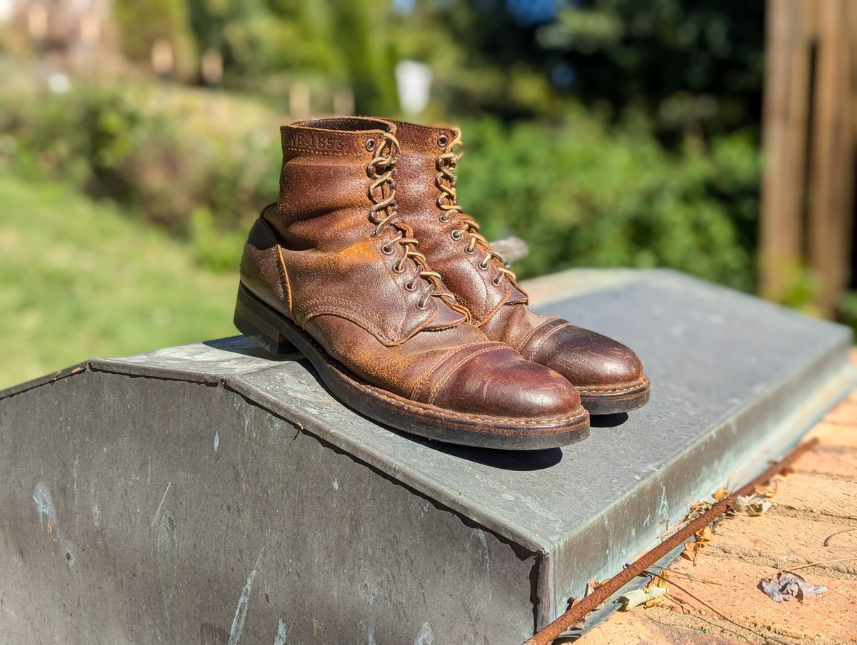Photo by demo on October 17, 2024 of the White's MP-Sherman Toe Cap in Horween Cinnamon Waxed Flesh.