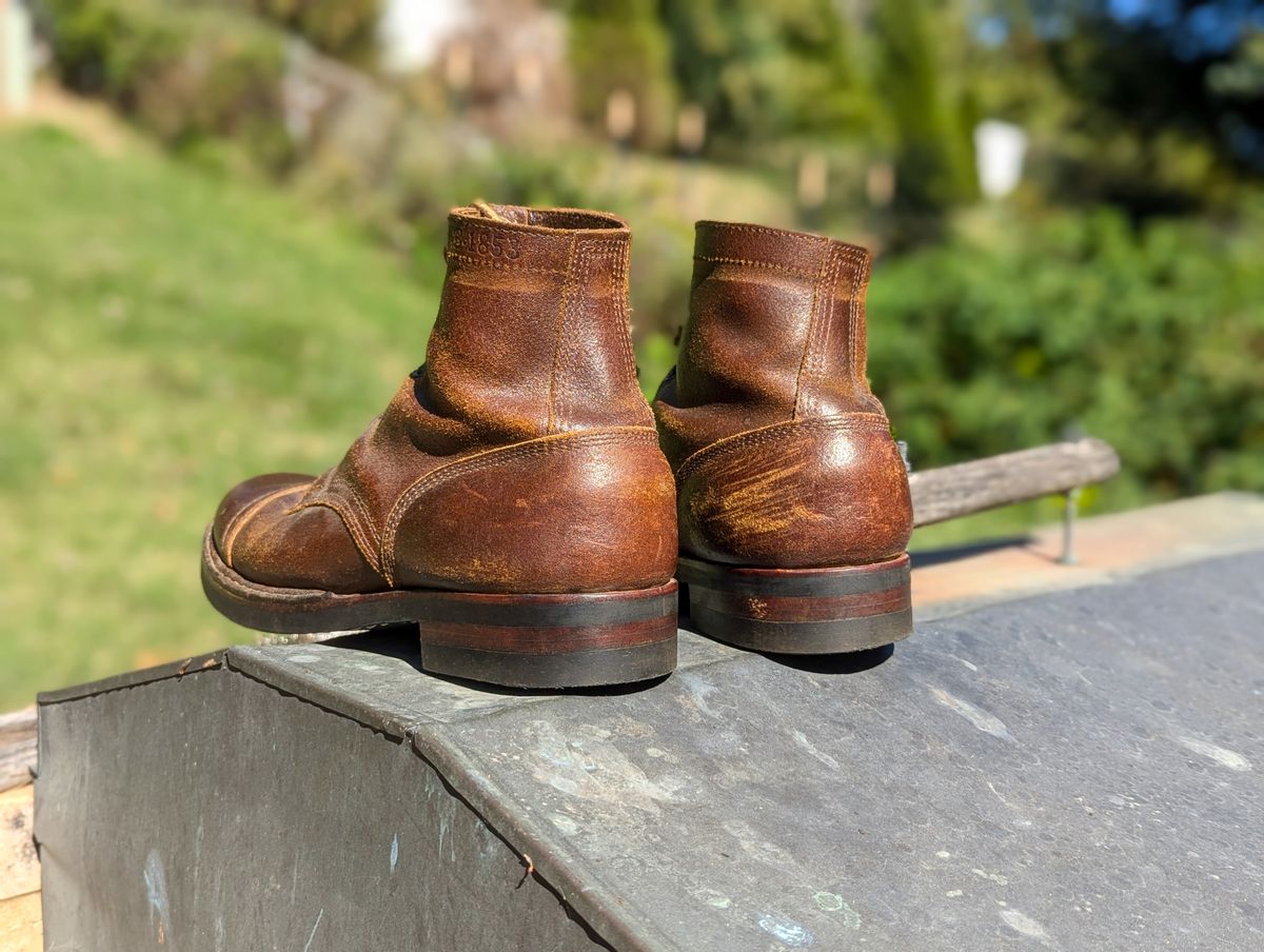 Photo by demo on October 17, 2024 of the White's MP-Sherman Toe Cap in Horween Cinnamon Waxed Flesh.