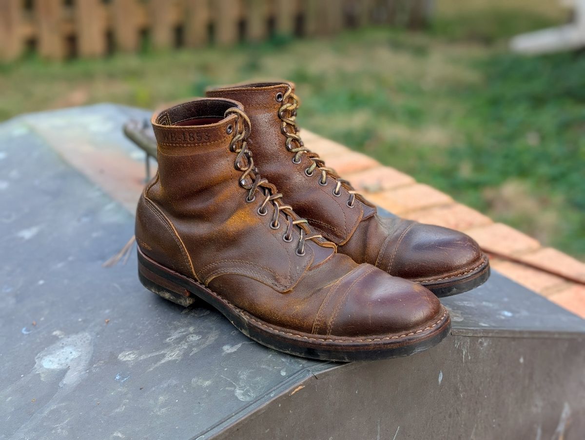 Photo by demo on November 8, 2024 of the White's MP-Sherman Toe Cap in Horween Cinnamon Waxed Flesh.