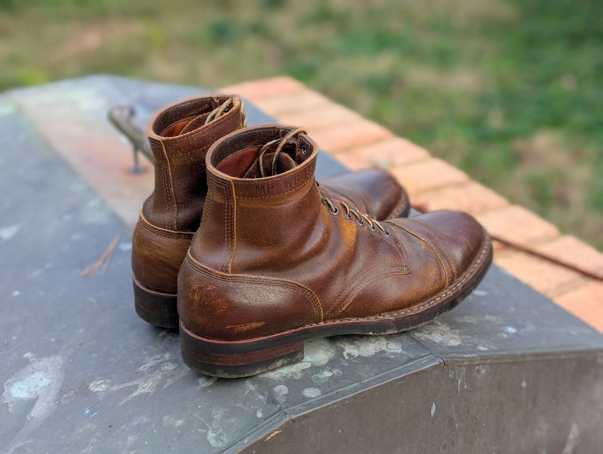 Photo by demo on November 8, 2024 of the White's MP-Sherman Toe Cap in Horween Cinnamon Waxed Flesh.