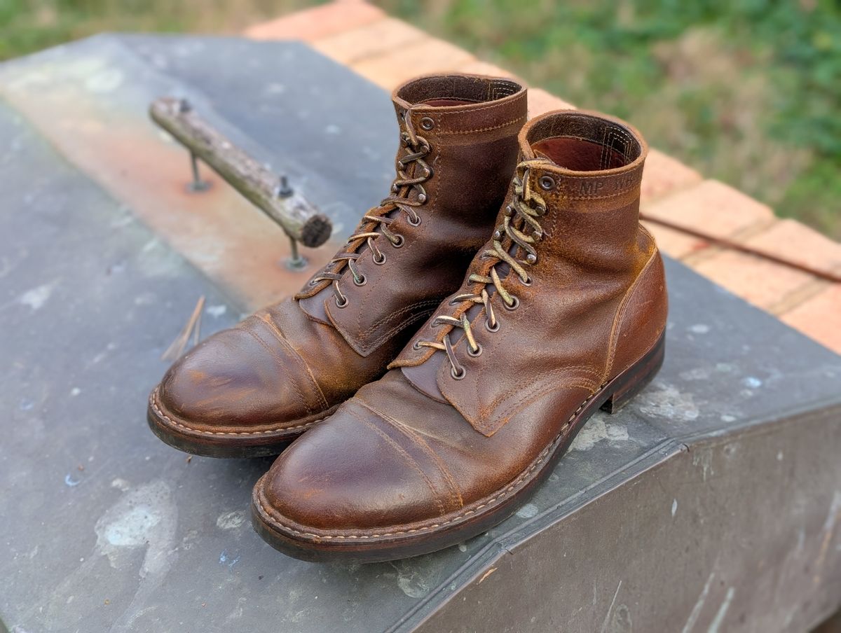 Photo by demo on November 8, 2024 of the White's MP-Sherman Toe Cap in Horween Cinnamon Waxed Flesh.