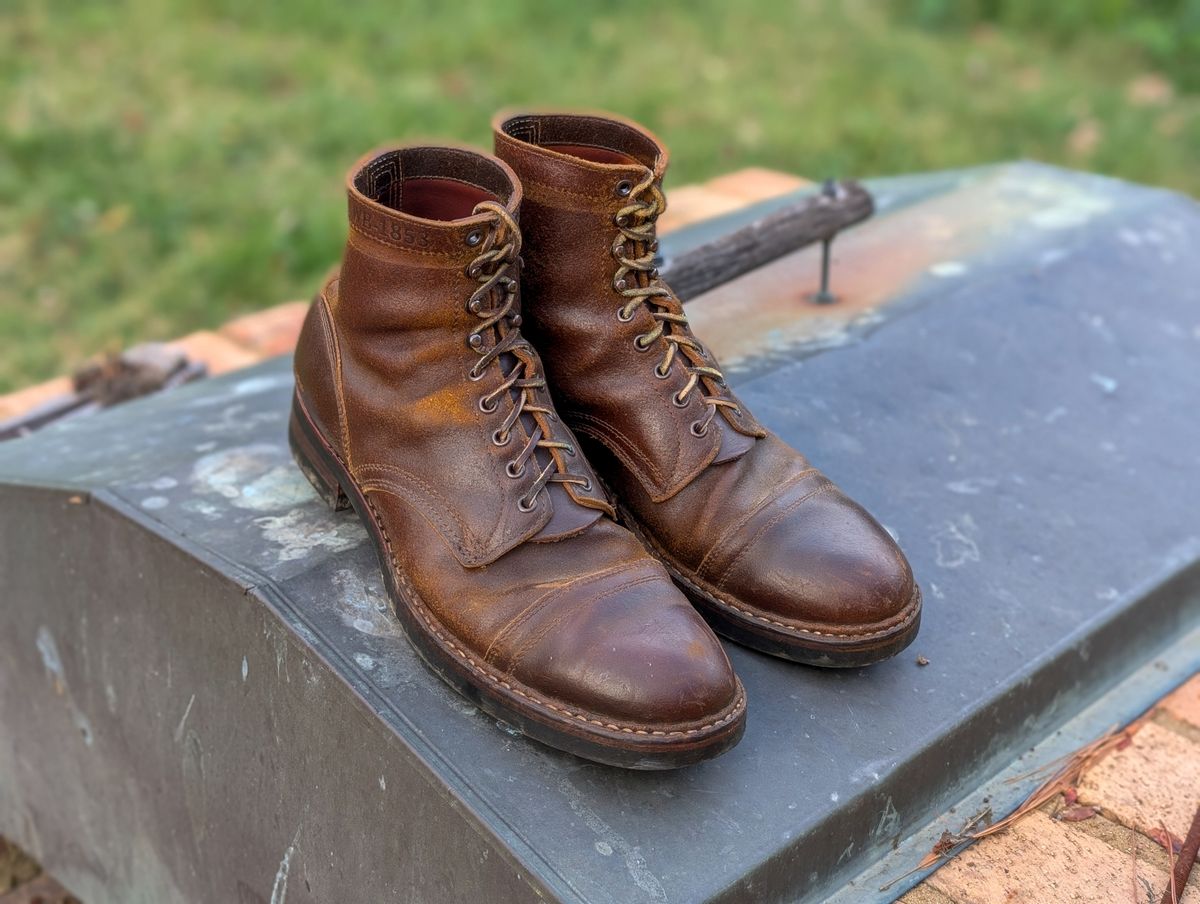 Photo by demo on November 8, 2024 of the White's MP-Sherman Toe Cap in Horween Cinnamon Waxed Flesh.