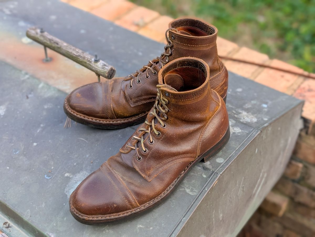 Photo by demo on November 8, 2024 of the White's MP-Sherman Toe Cap in Horween Cinnamon Waxed Flesh.