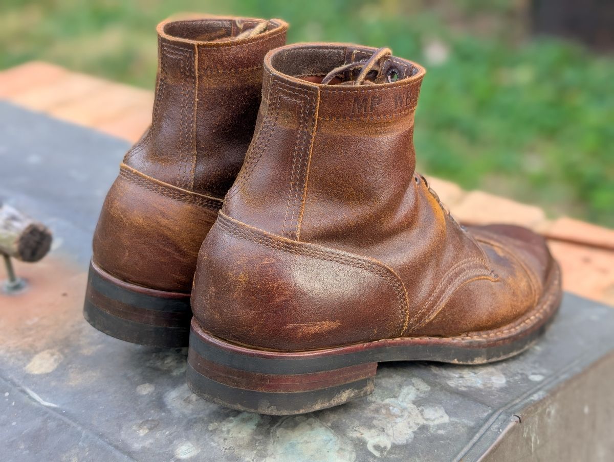 Photo by demo on November 8, 2024 of the White's MP-Sherman Toe Cap in Horween Cinnamon Waxed Flesh.