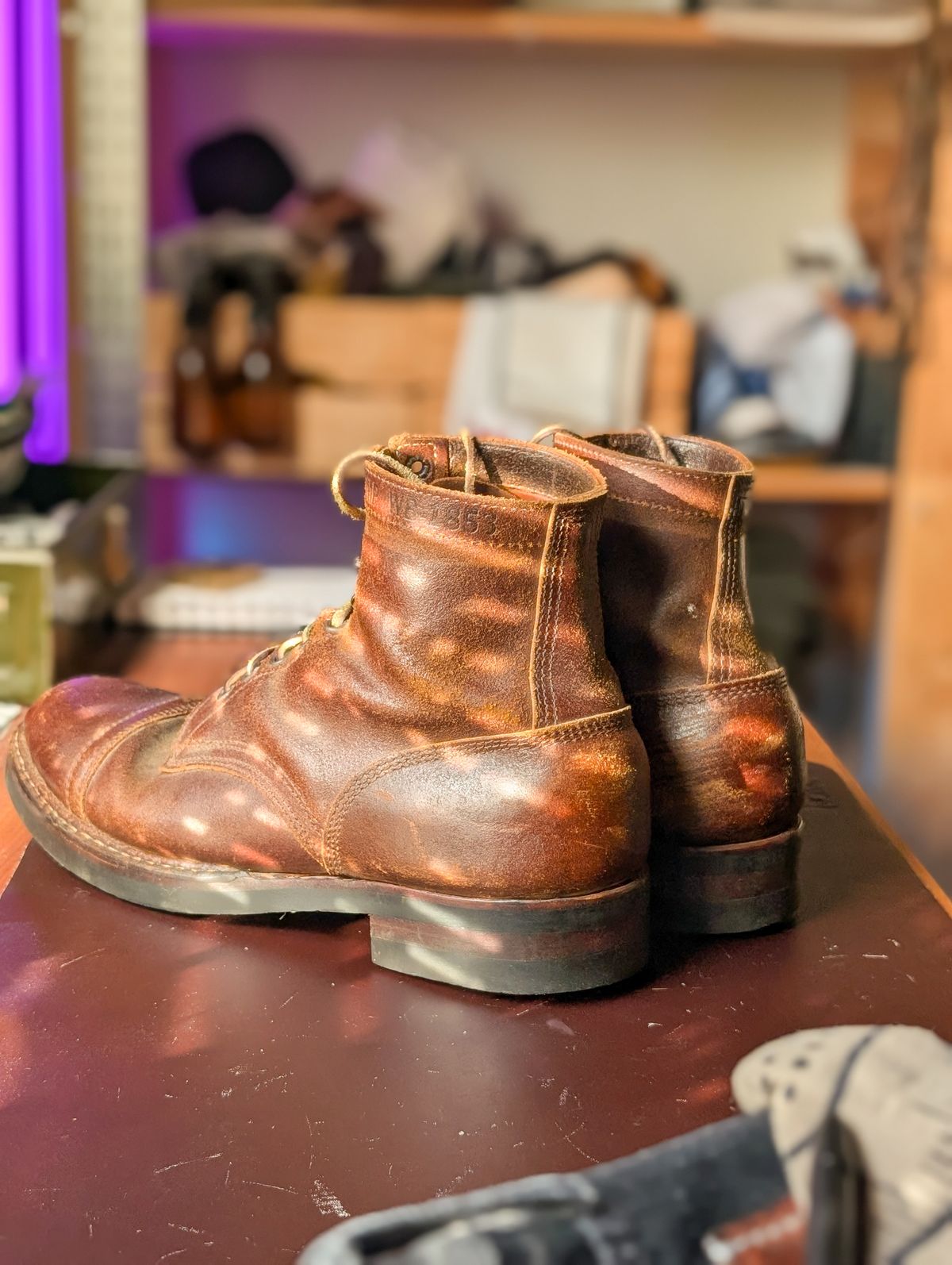Photo by demo on January 22, 2026 of the White's MP-Sherman Toe Cap in Horween Cinnamon Waxed Flesh.