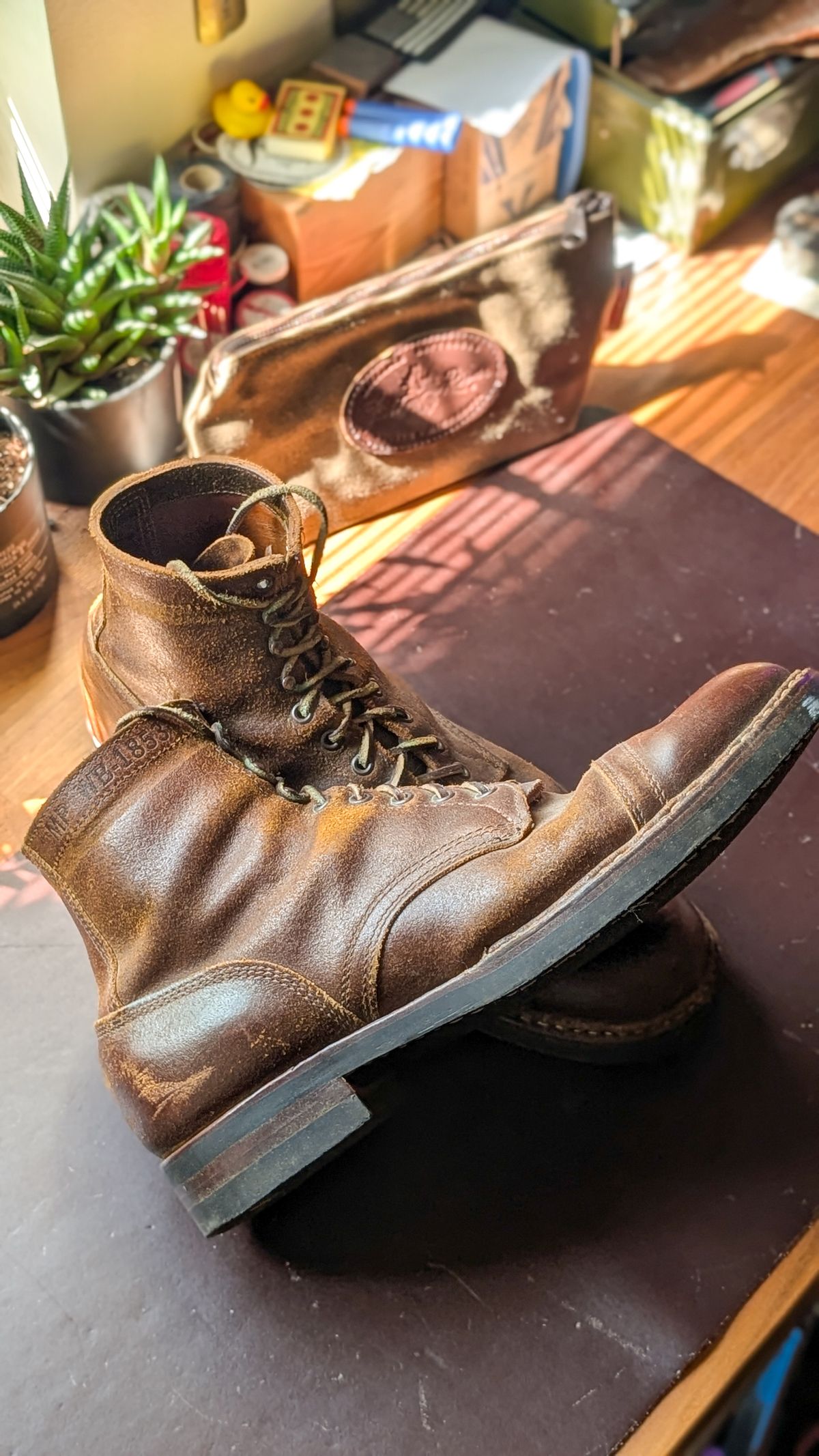 Photo by demo on May 1, 2026 of the White's MP-Sherman Toe Cap in Horween Cinnamon Waxed Flesh.