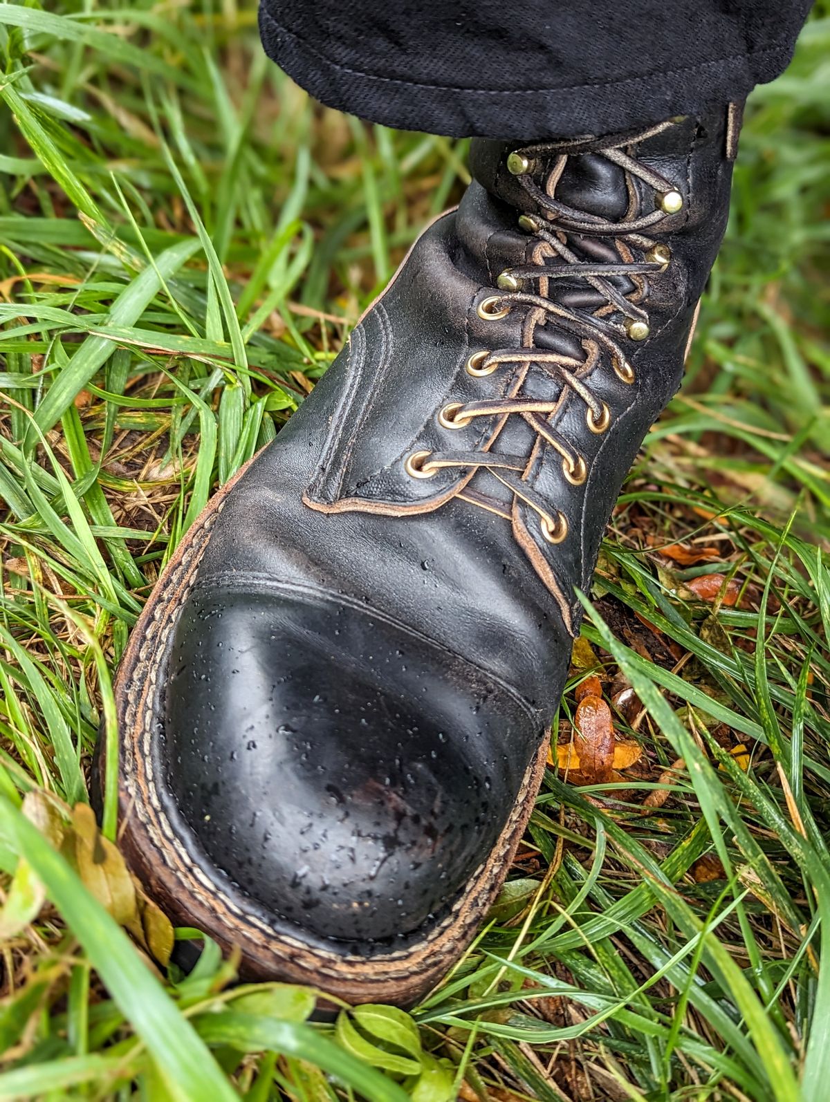 Photo by demo on August 13, 2023 of the White's Bounty Hunter in Horween Black Chromexcel.