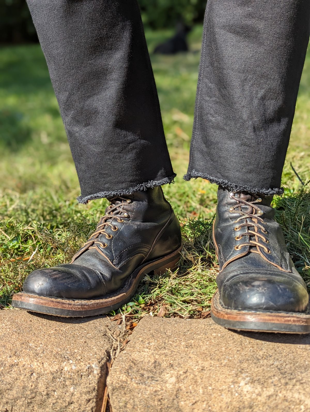 Photo by demo on October 11, 2023 of the White's Bounty Hunter in Horween Black Chromexcel.