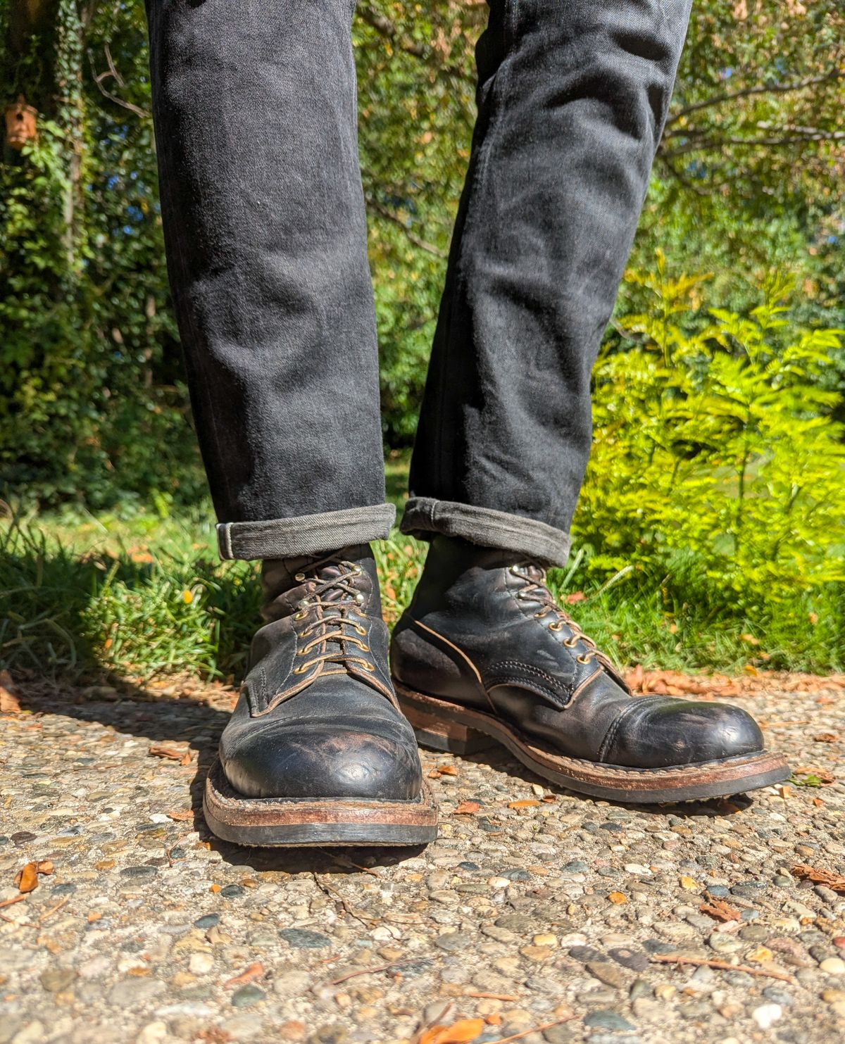 Photo by demo on September 2, 2024 of the White's Bounty Hunter in Horween Black Chromexcel.