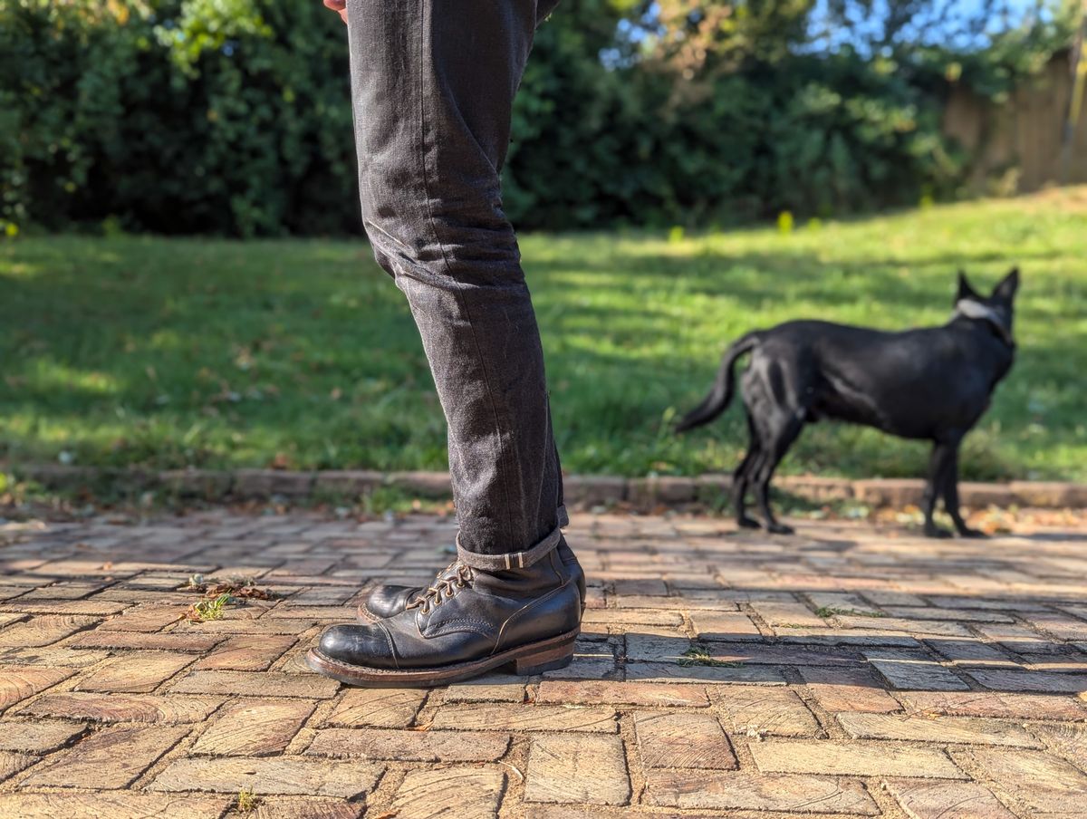 Photo by demo on September 2, 2024 of the White's Bounty Hunter in Horween Black Chromexcel.