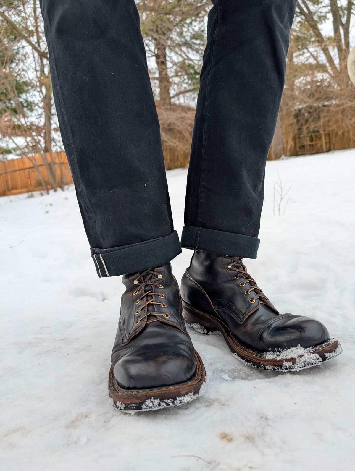 Photo by demo on January 9, 2025 of the White's Bounty Hunter in Horween Black Chromexcel.