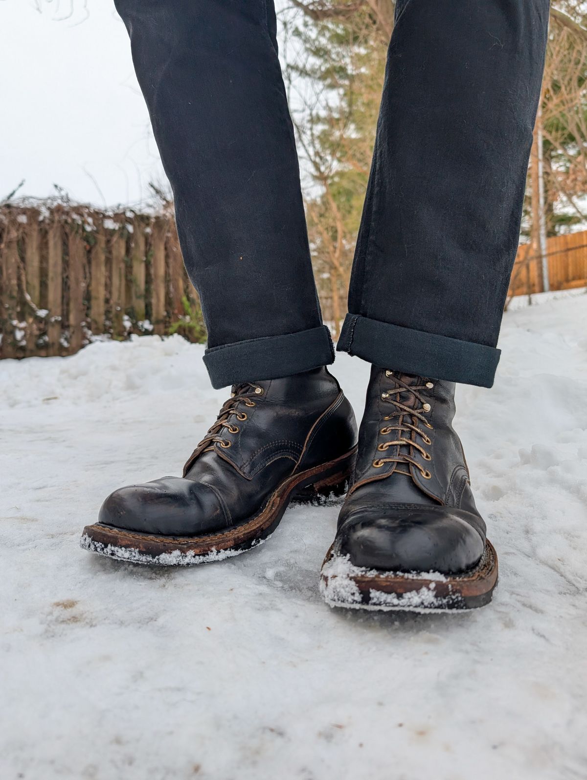 Photo by demo on January 9, 2025 of the White's Bounty Hunter in Horween Black Chromexcel.
