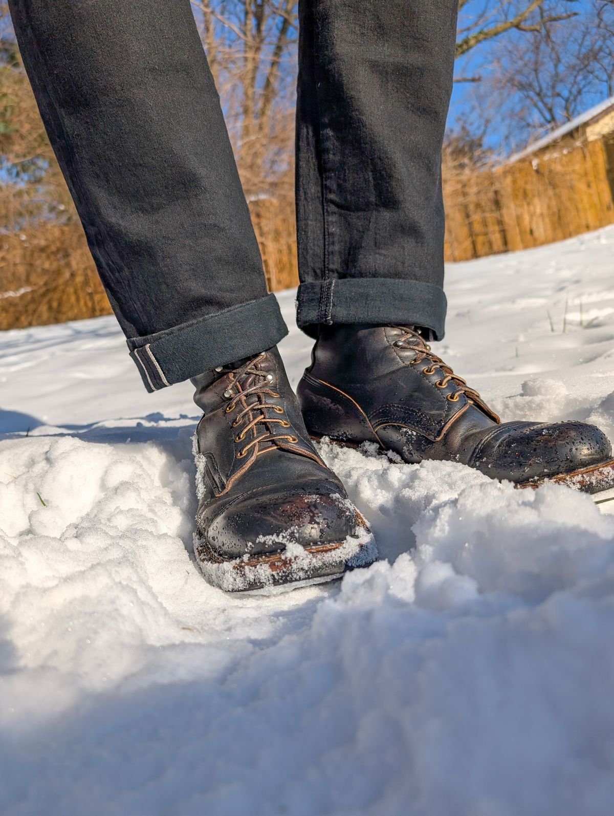 Photo by demo on January 9, 2025 of the White's Bounty Hunter in Horween Black Chromexcel.