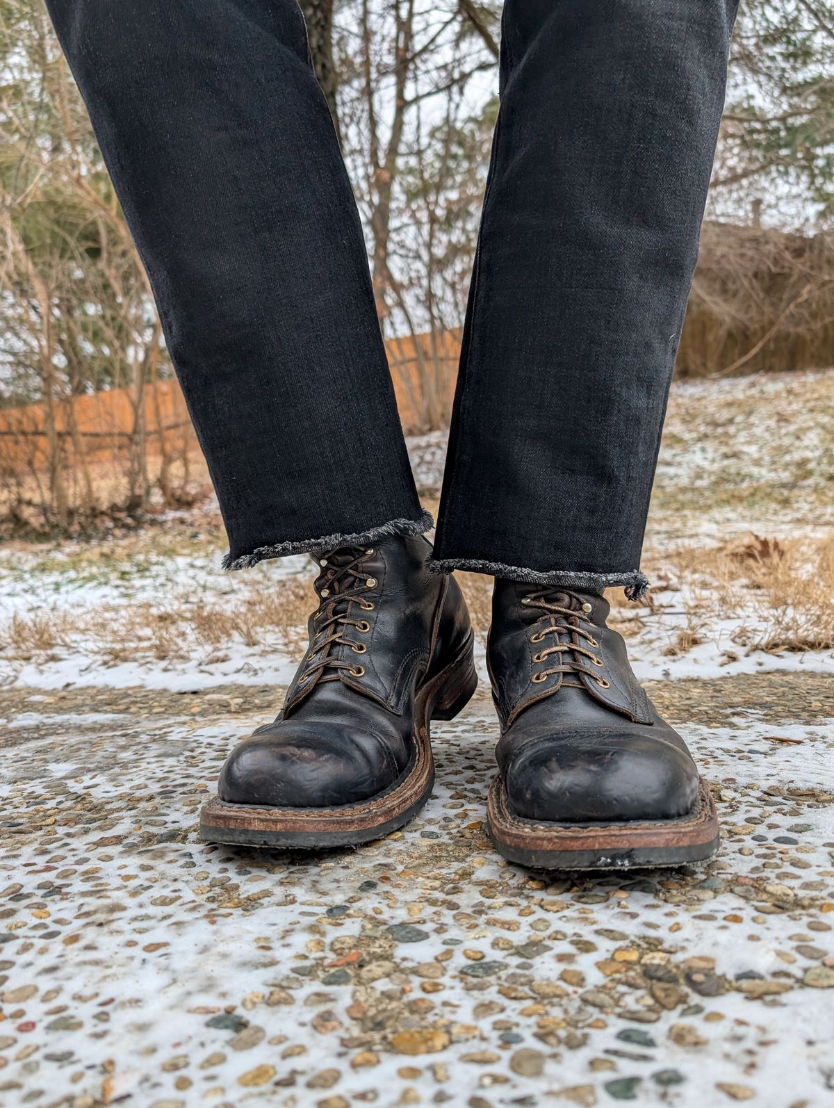 Photo by demo on February 17, 2025 of the White's Bounty Hunter in Horween Black Chromexcel.