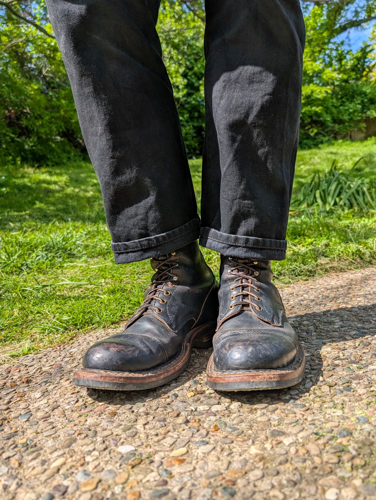 Photo by demo on May 11, 2025 of the White's Bounty Hunter in Horween Black Chromexcel.