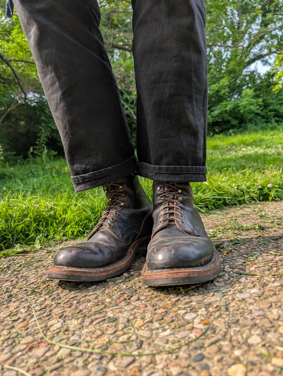 Photo by demo on June 11, 2025 of the White's Bounty Hunter in Horween Black Chromexcel.