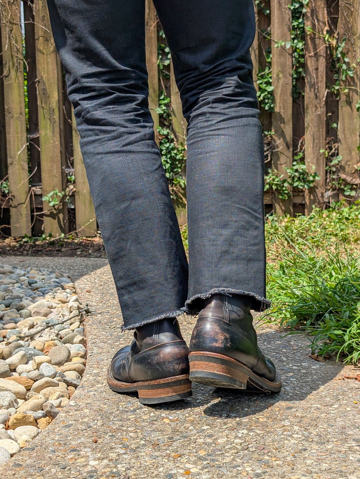 Photo by demo on July 20, 2025 of the White's Bounty Hunter in Horween Black Chromexcel.