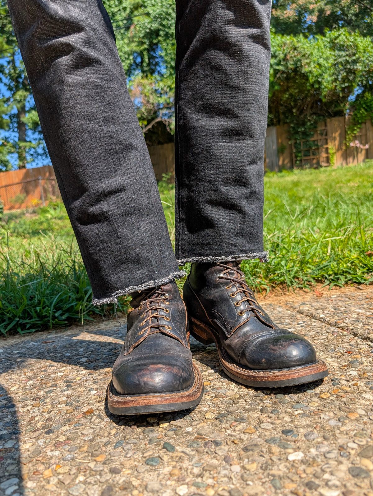 Photo by demo on August 15, 2025 of the White's Bounty Hunter in Horween Black Chromexcel.