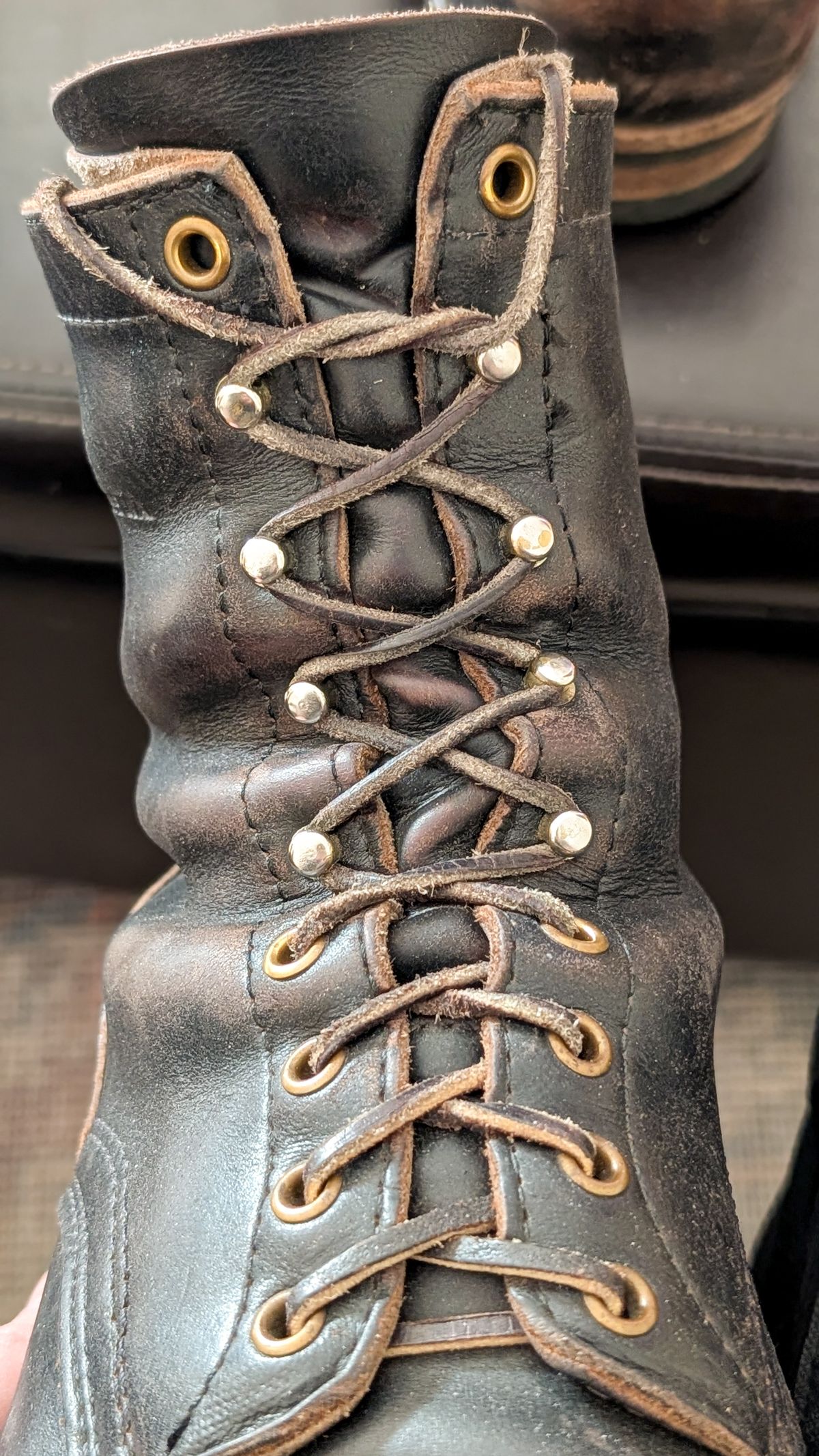 Photo by demo on January 29, 2026 of the White's Bounty Hunter in Horween Black Chromexcel.