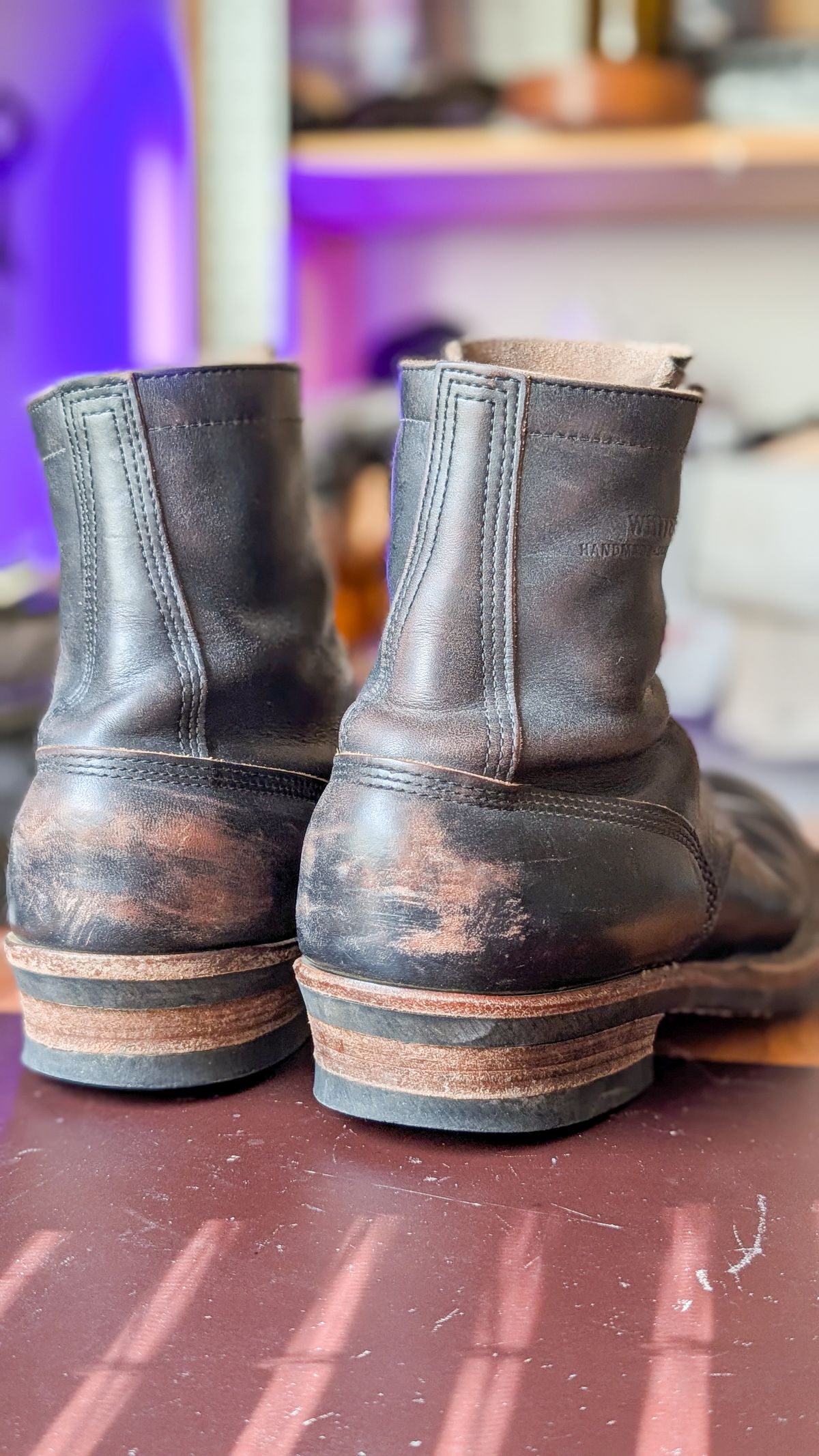 Photo by demo on January 19, 2026 of the White's Bounty Hunter in Horween Black Chromexcel.