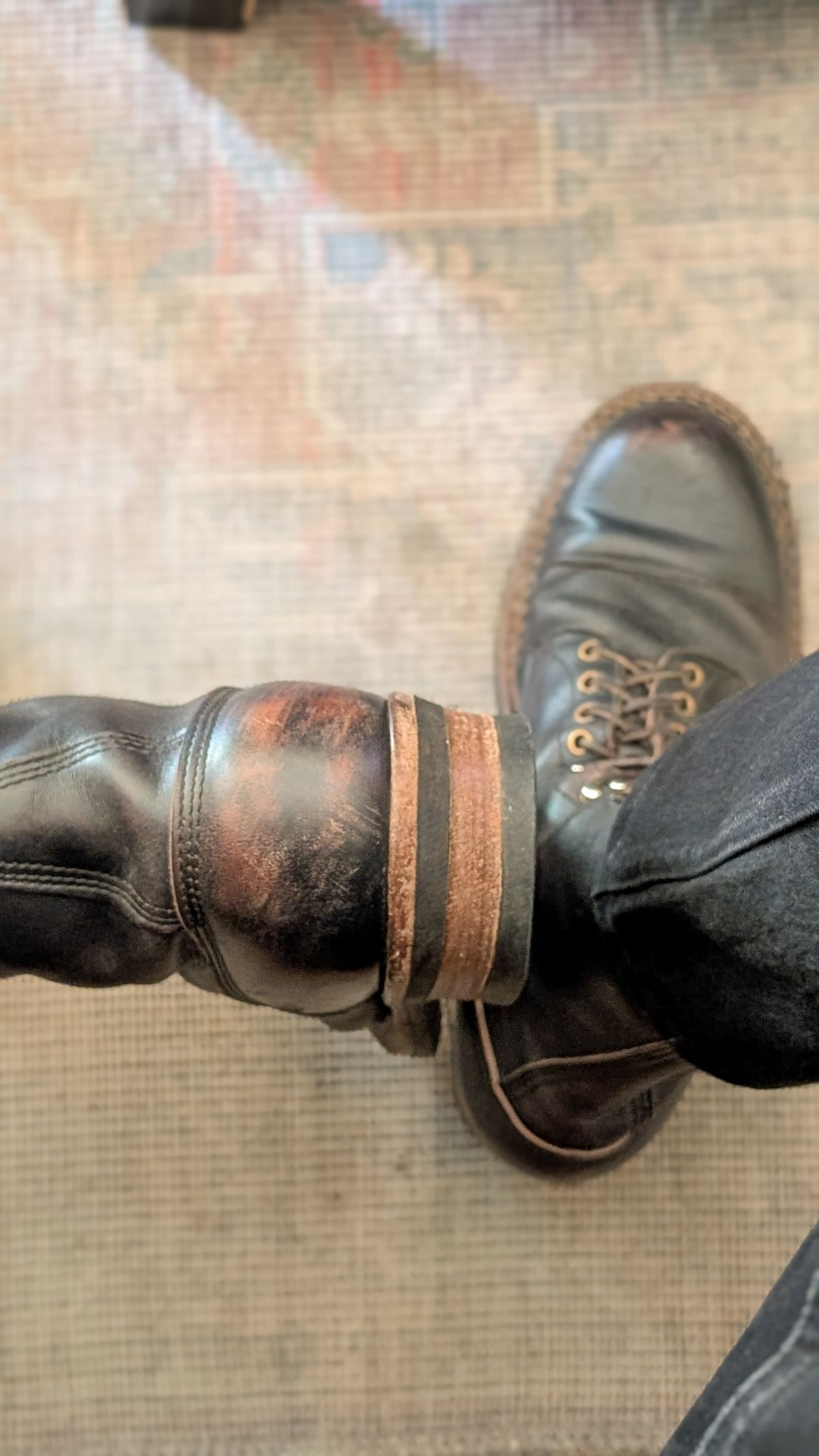 Photo by demo on June 6, 2026 of the White's Bounty Hunter in Horween Black Chromexcel.