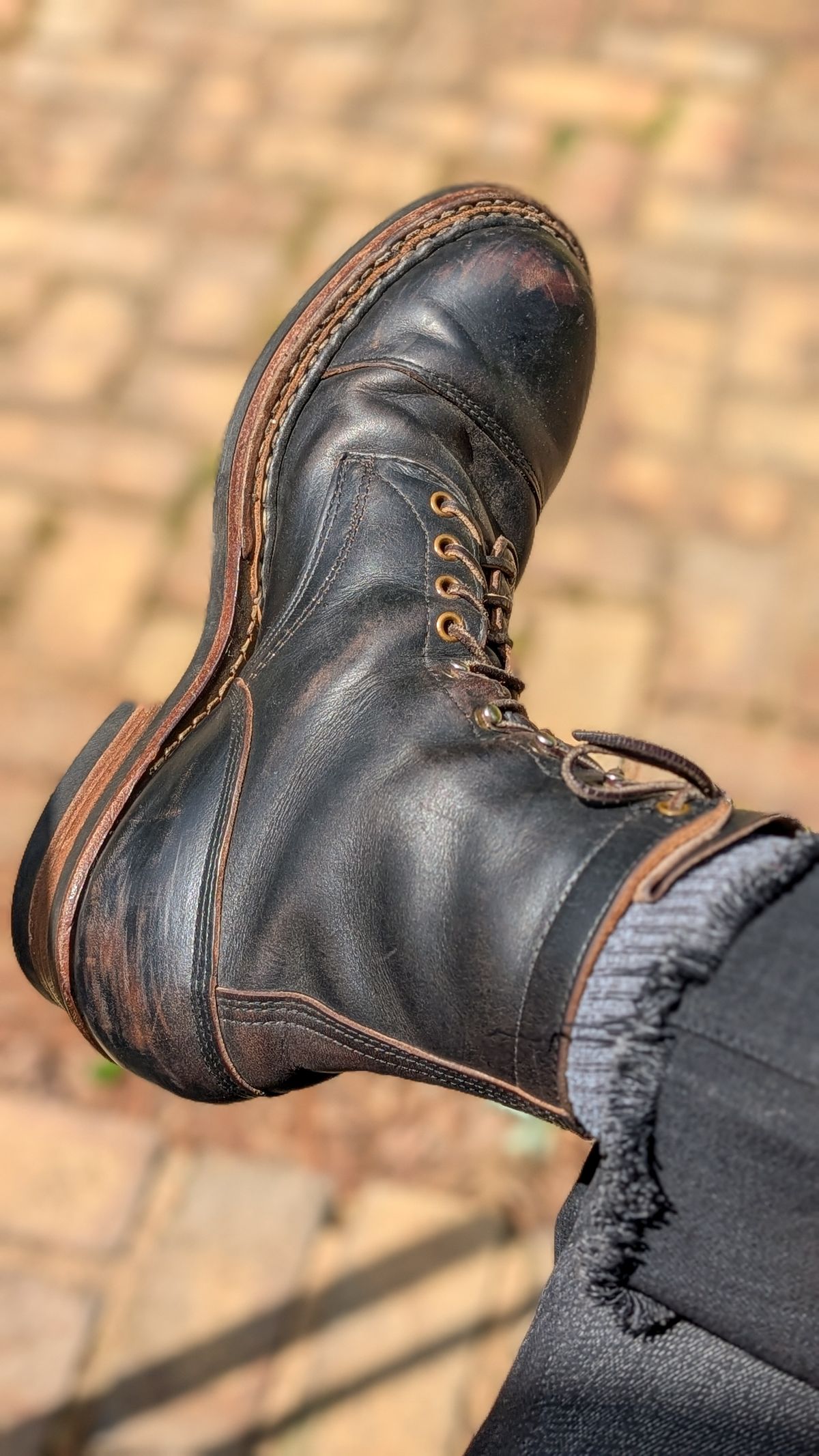 Photo by demo on May 7, 2026 of the White's Bounty Hunter in Horween Black Chromexcel.