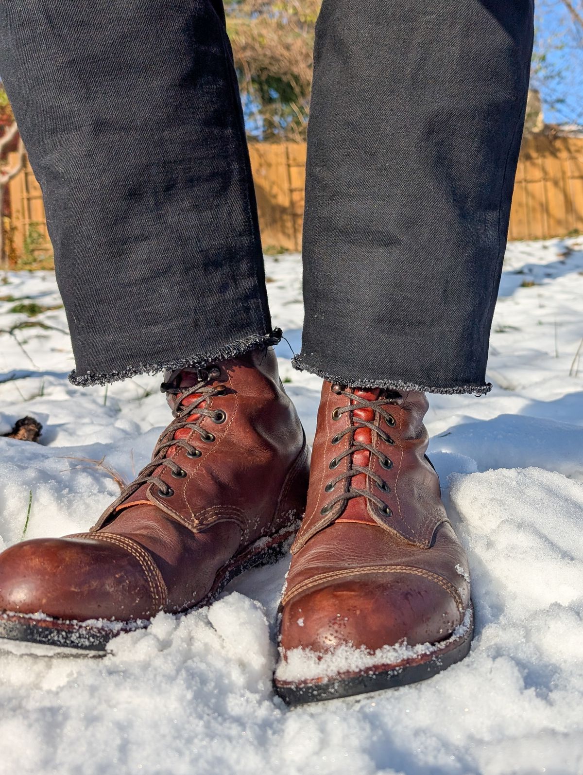 Photo by demo on December 4, 2025 of the Red Wing x Indian Motorcycle Spirit Lake in S.B. Foot Amber Portage.