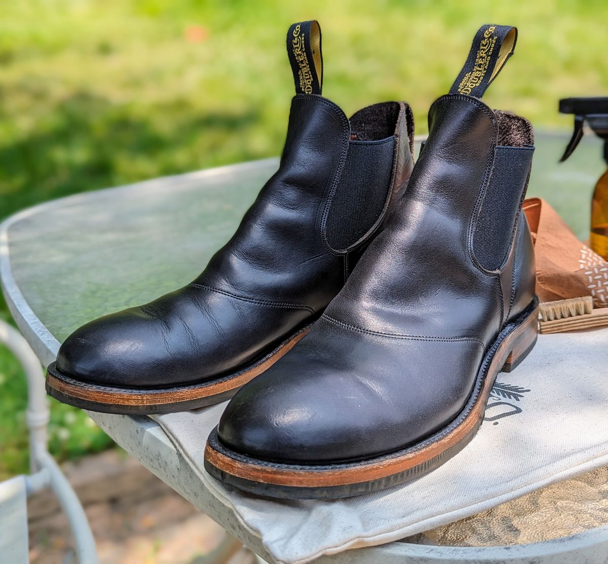 Photo by demo on June 15, 2023 of the RRL Congress Boot in Horween Black Chromexcel.