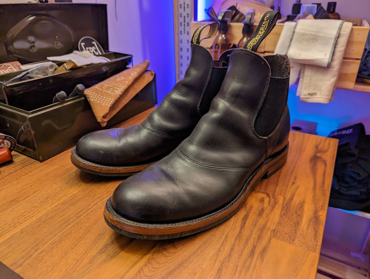 Photo by demo on April 16, 2024 of the RRL Congress Boot in Horween Black Chromexcel.