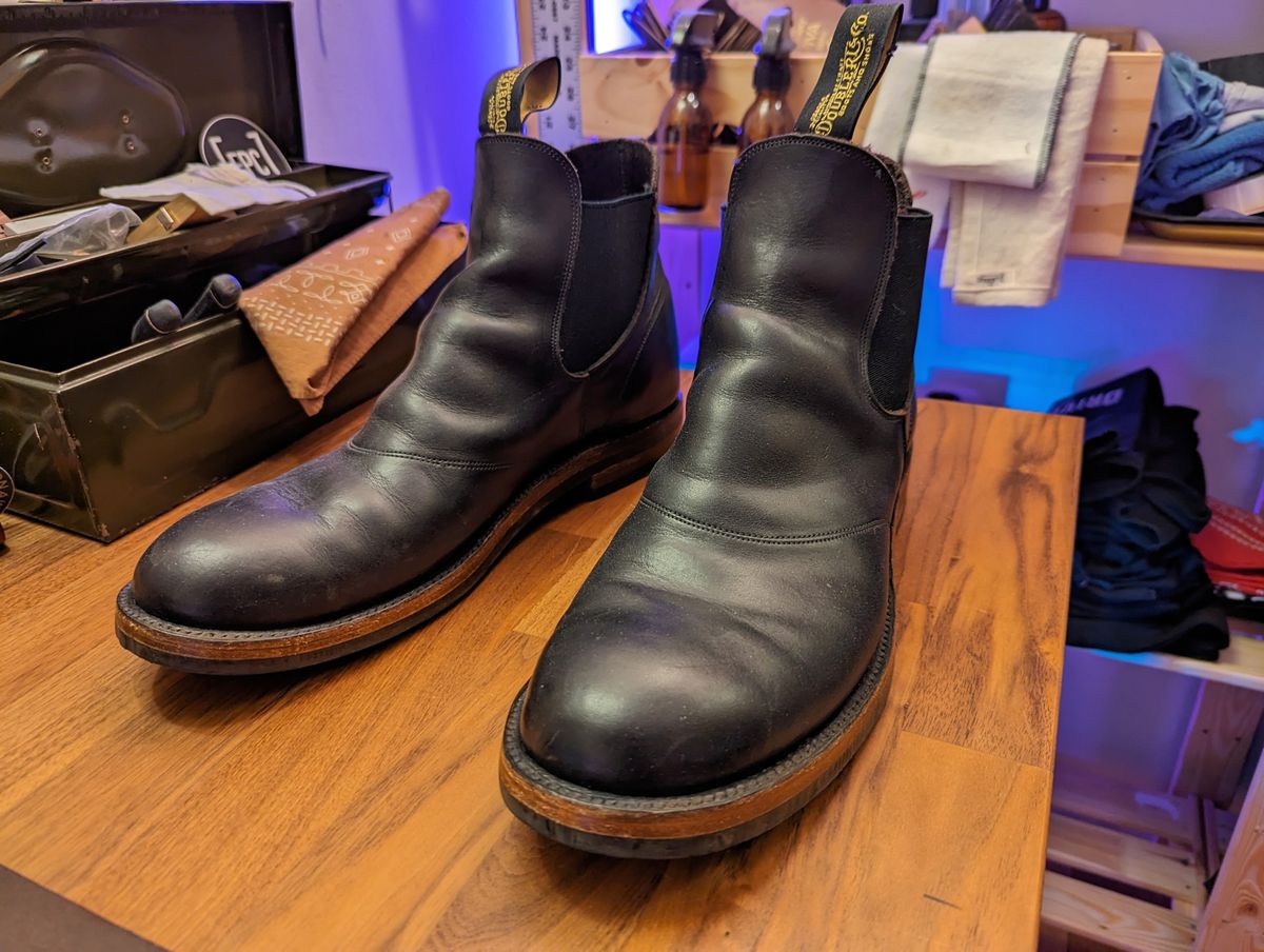 Photo by demo on April 16, 2024 of the RRL Congress Boot in Horween Black Chromexcel.