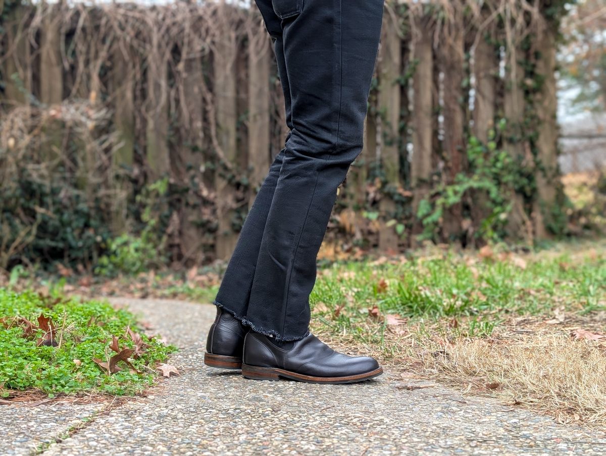 Photo by demo on December 24, 2024 of the RRL Congress Boot in Horween Black Chromexcel.