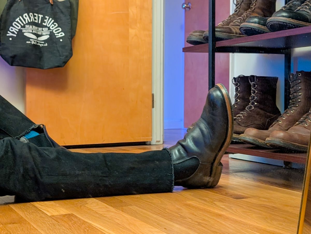 Photo by demo on January 31, 2025 of the RRL Congress Boot in Horween Black Chromexcel.